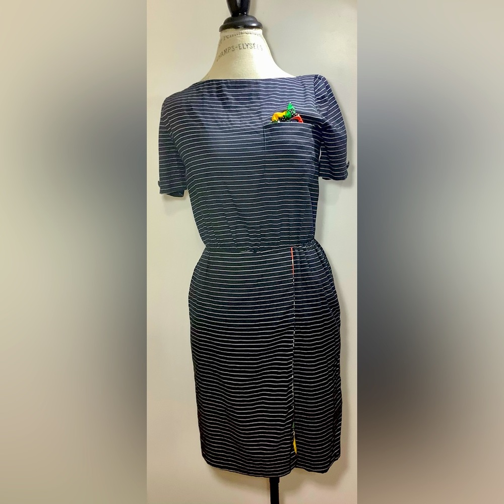 MISS O BY OSCAR DE LA RENTA Vintage 1980’s Dress Navy Blue Floral Lining Size 4